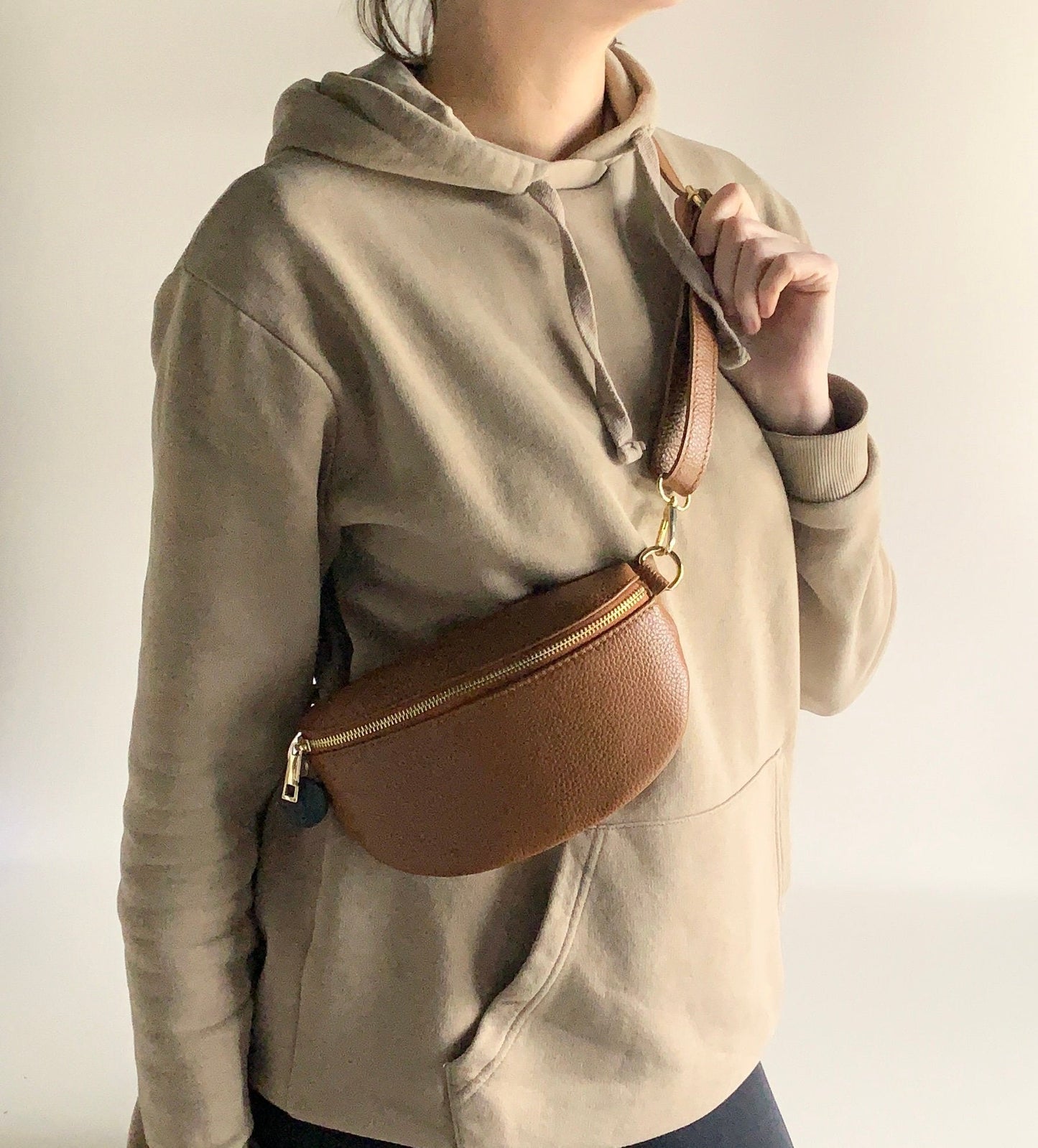Dark Tan Leather Bum Bag - Aurora STUDIO TEW