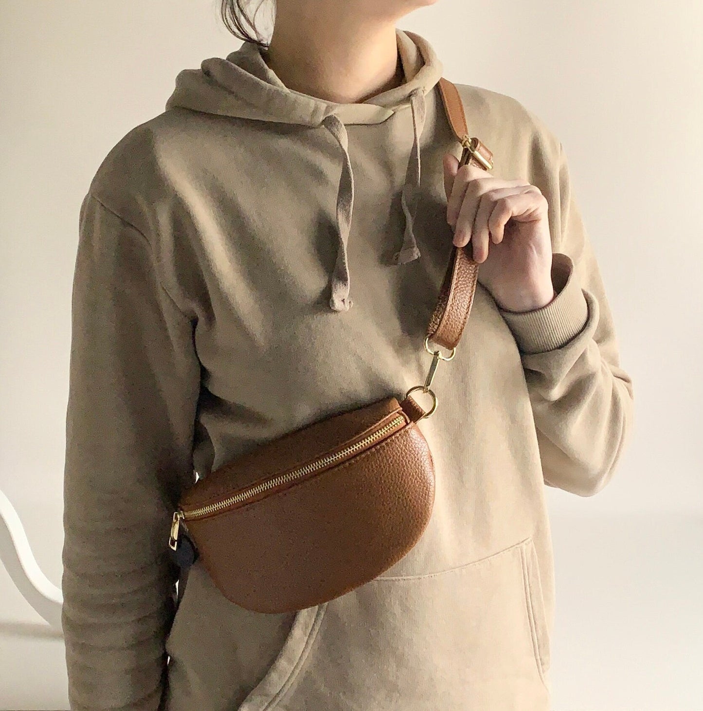 Dark Tan Leather Bum Bag - Aurora STUDIO TEW