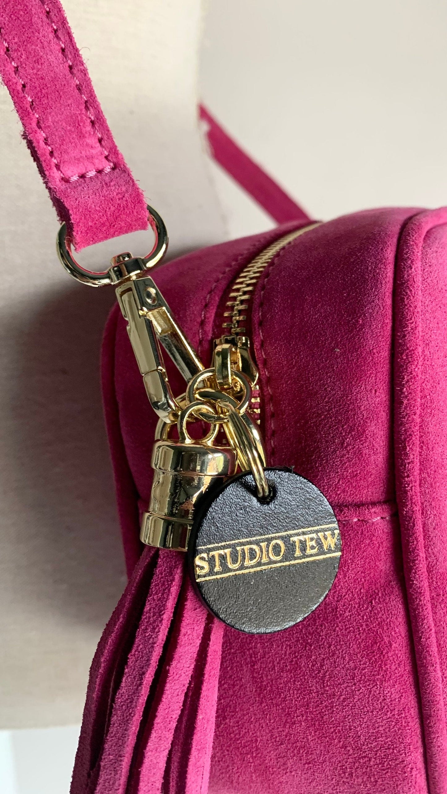 Fuchsia Suede Crossbody Bag With Tassel - Jean STUDIO TEW