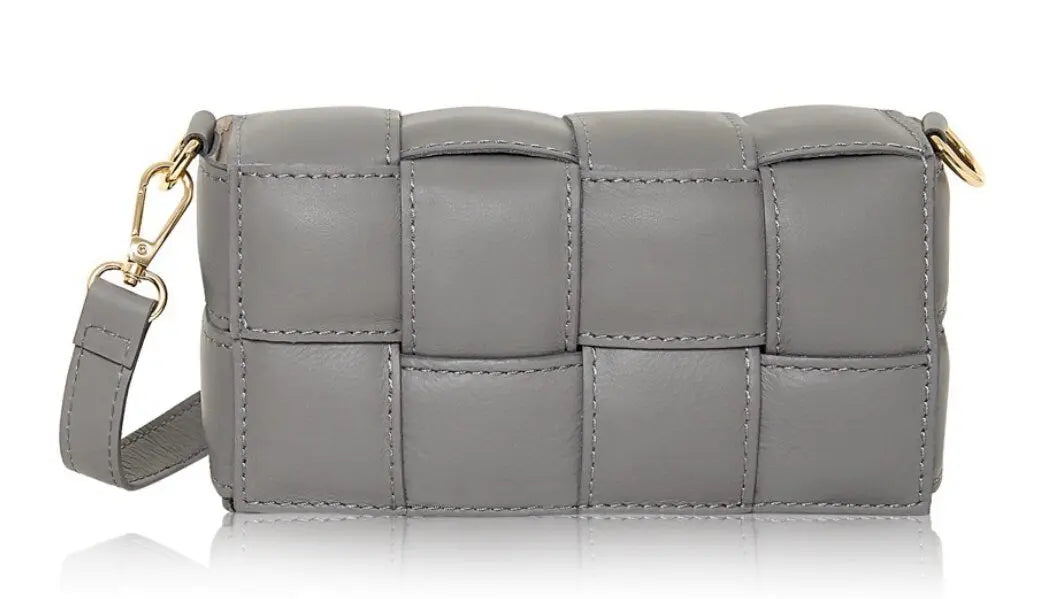 Grey Leather Weaved Bag - London STUDIO TEW