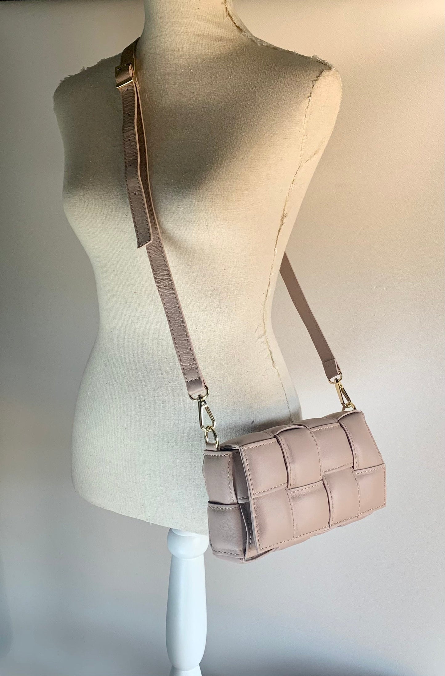 Pale Pink Leather Weaved Bag - London STUDIO TEW