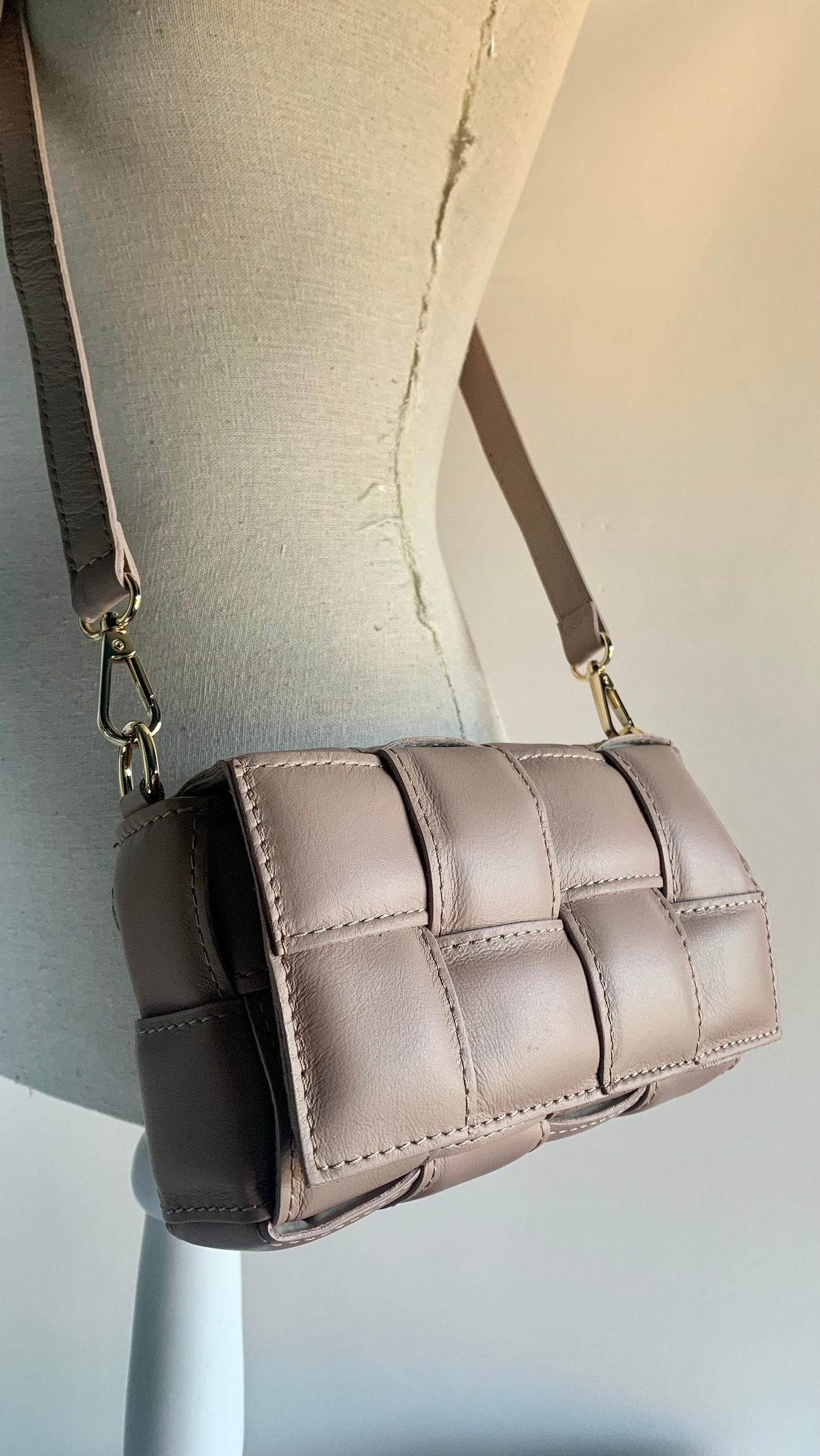 Pale Pink Leather Weaved Bag - London STUDIO TEW