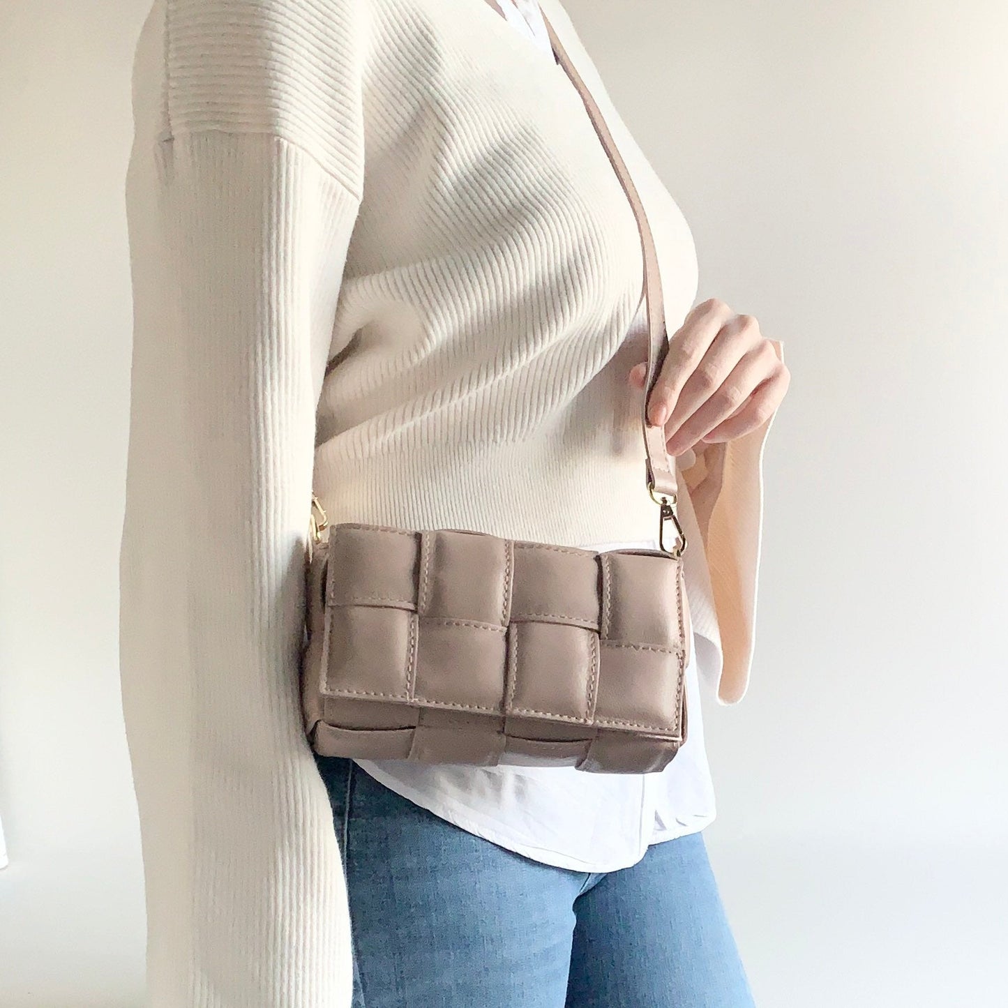 Pale Pink Leather Weaved Bag - London STUDIO TEW