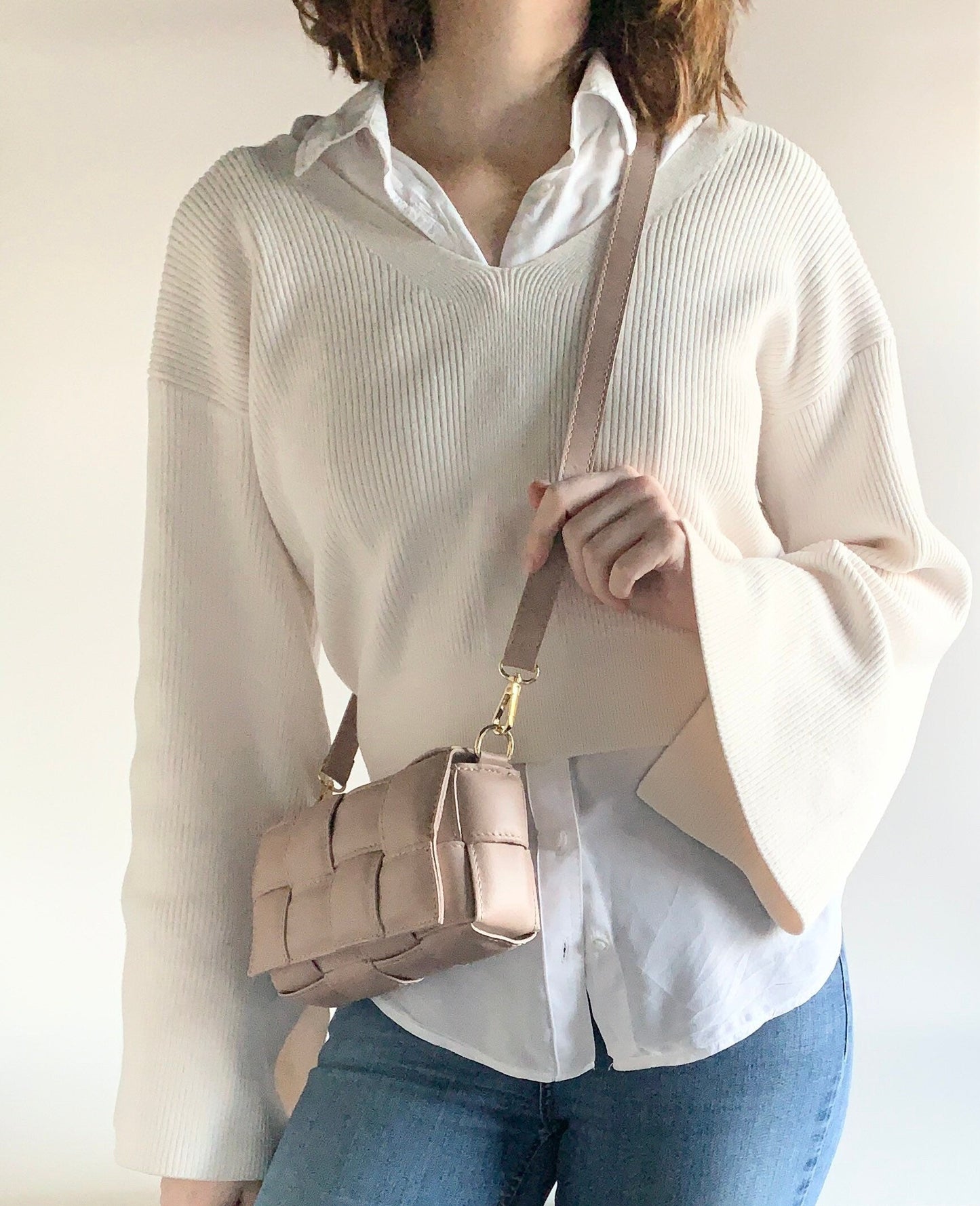 Pale Pink Leather Weaved Bag - London STUDIO TEW