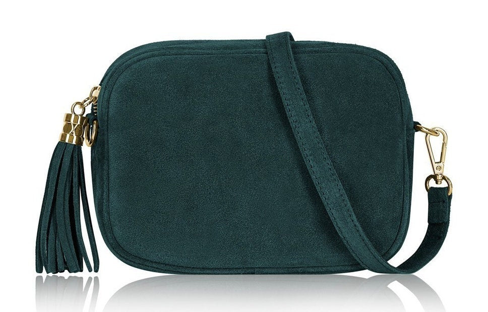 Teal Suede Crossbody Bag With Tassel - Jean STUDIO TEW