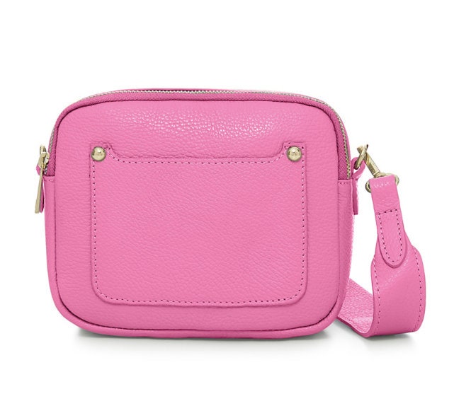 Bright Pink Leather Double Zip bag - Victoria STUDIO TEW