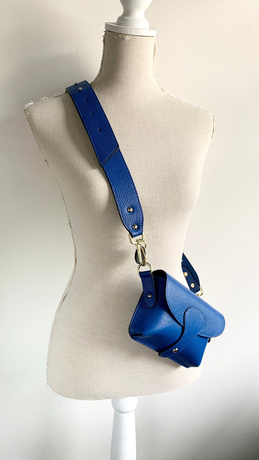Royal Blue Leather Compact Crossbody Bag - Vogue STUDIO TEW