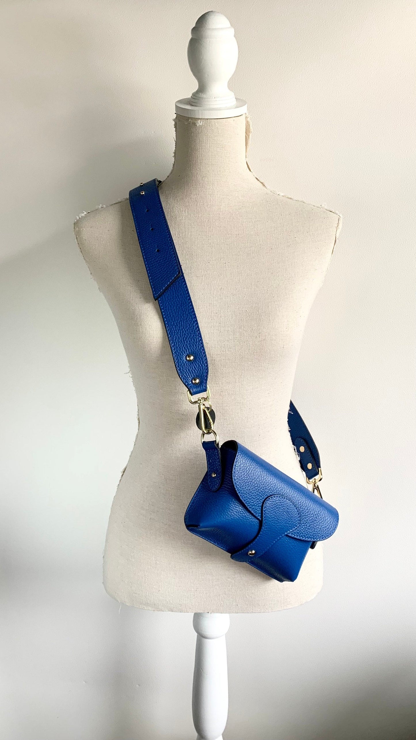 Royal Blue Leather Compact Crossbody Bag - Vogue STUDIO TEW