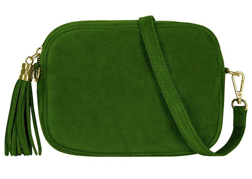 Green Suede Crossbody Bag With Tassel - Jean STUDIO TEW