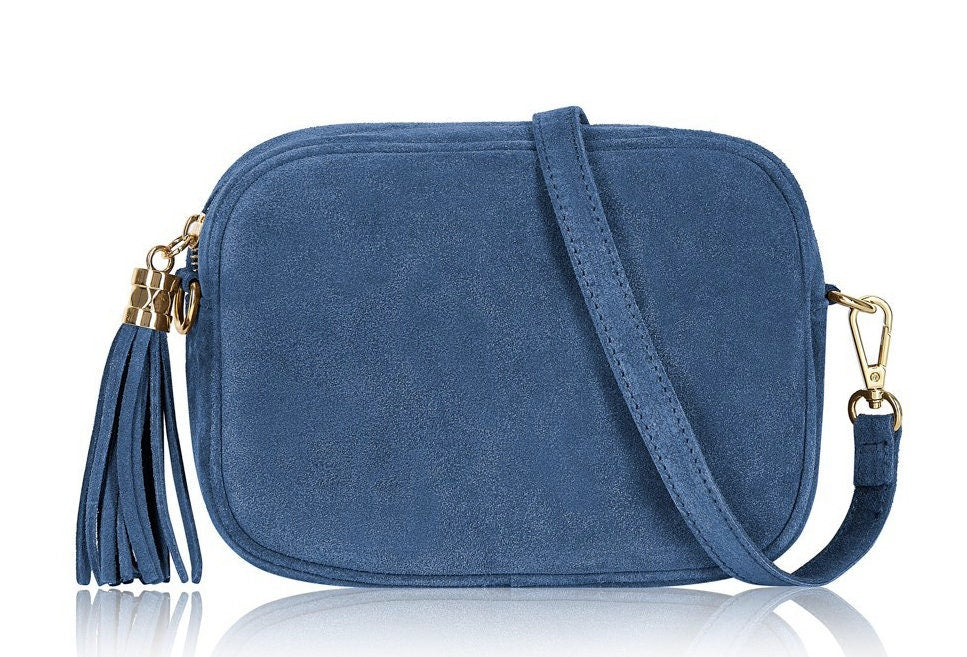 Blue Suede Crossbody Bag With Tassel - Jean STUDIO TEW