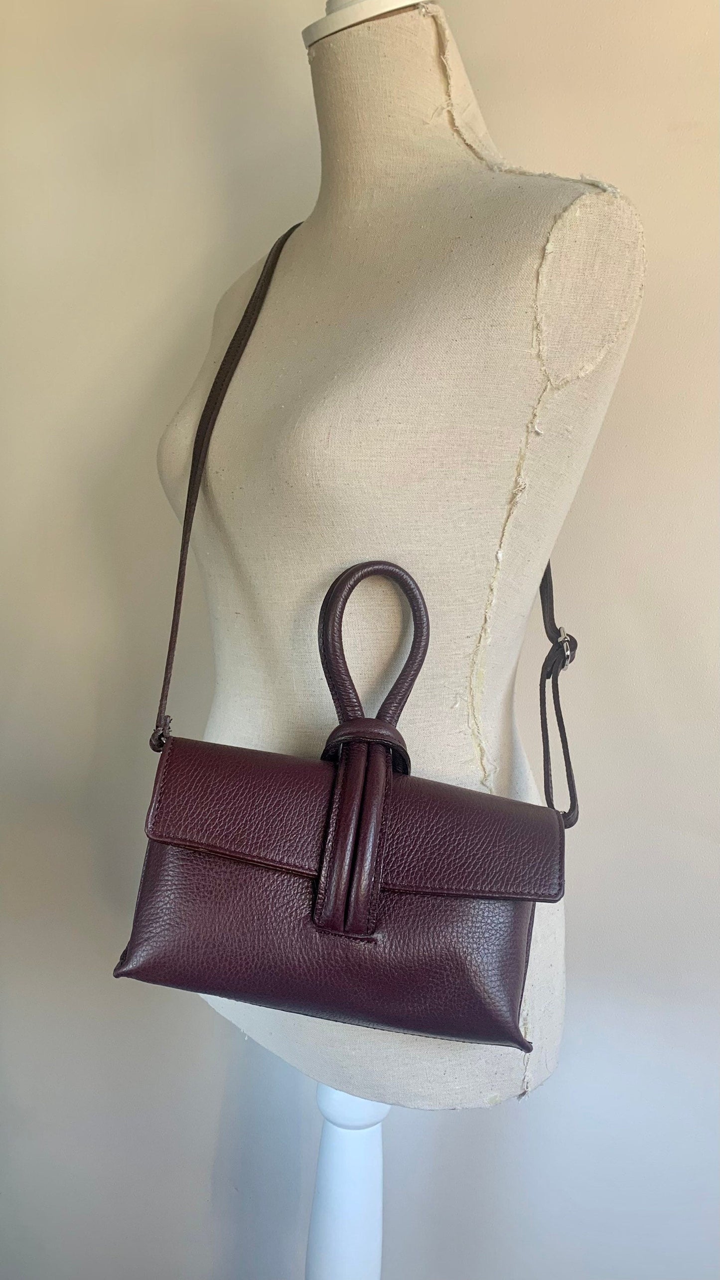 Burgundy Leather Clutch Bag Crossbody Bag STUDIO TEW