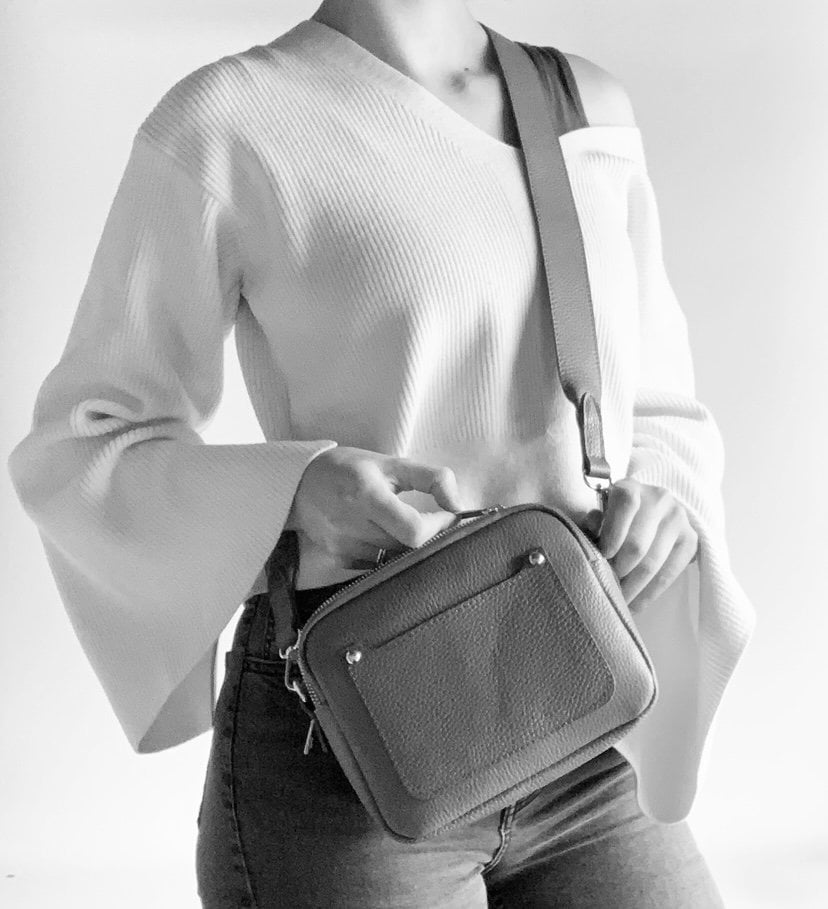 Black Leather Double Zip Bag - Victoria STUDIO TEW