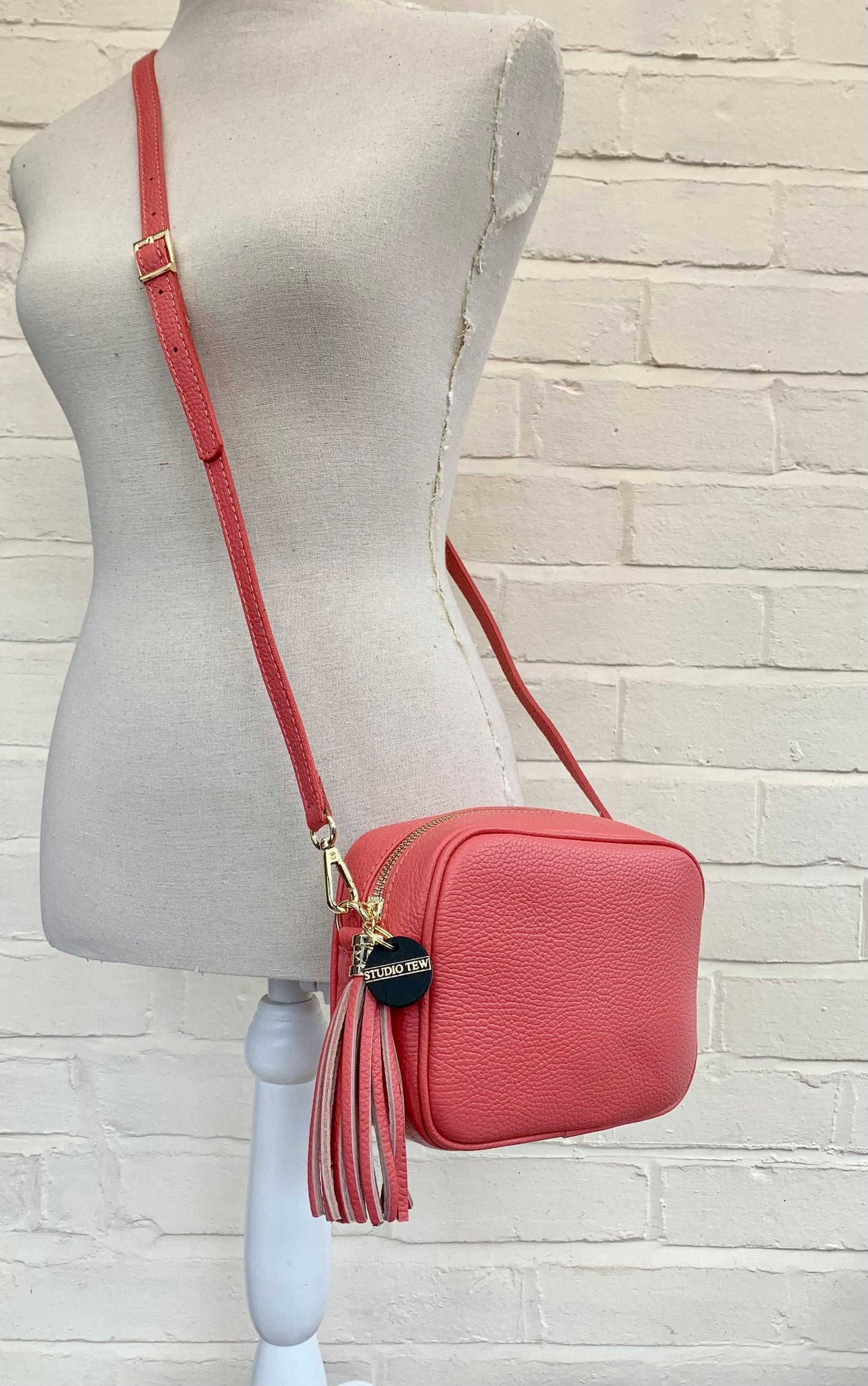 Coral Leather Crossbody Bag With Tassel - Darcy STUDIO TEW