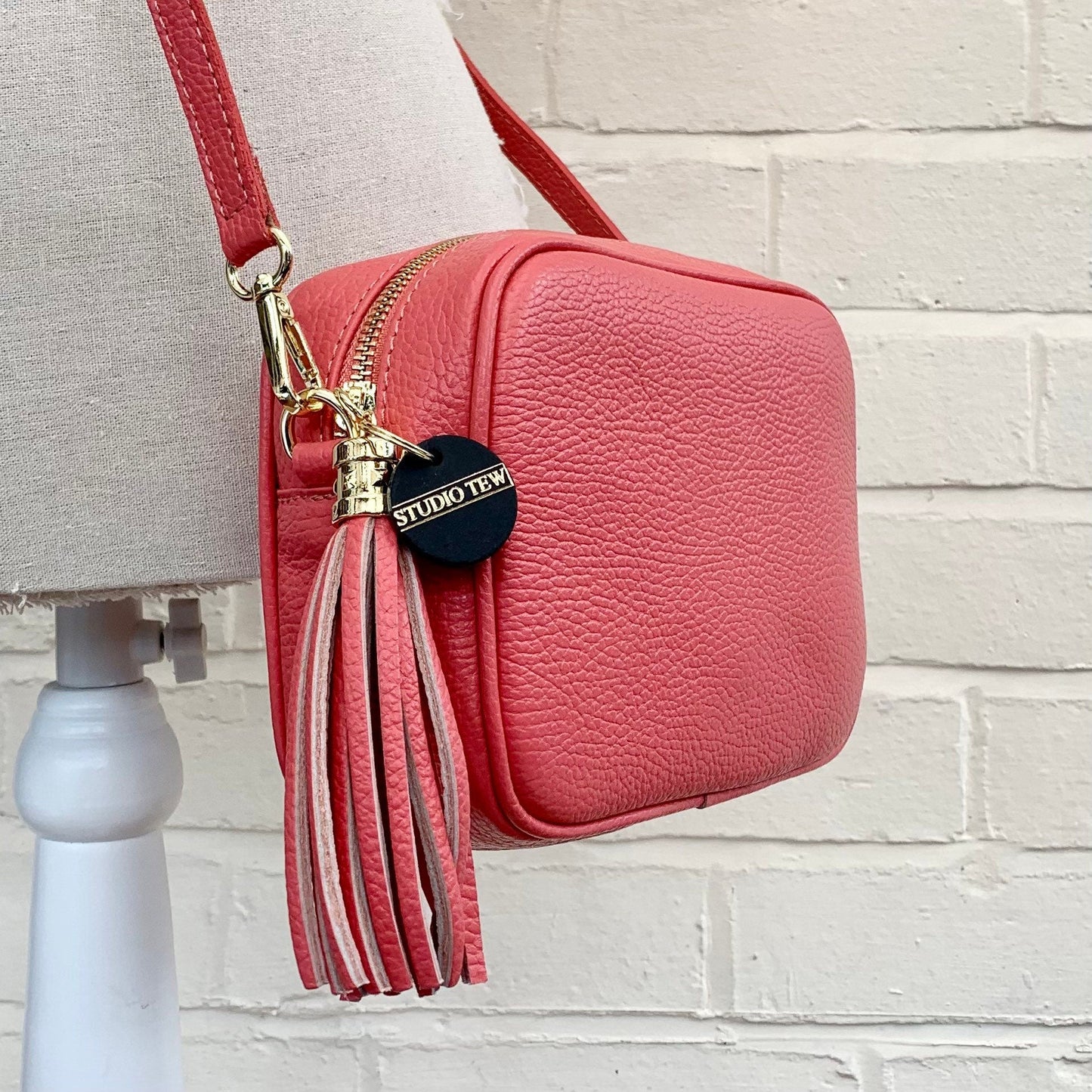Coral Leather Crossbody Bag With Tassel - Darcy STUDIO TEW