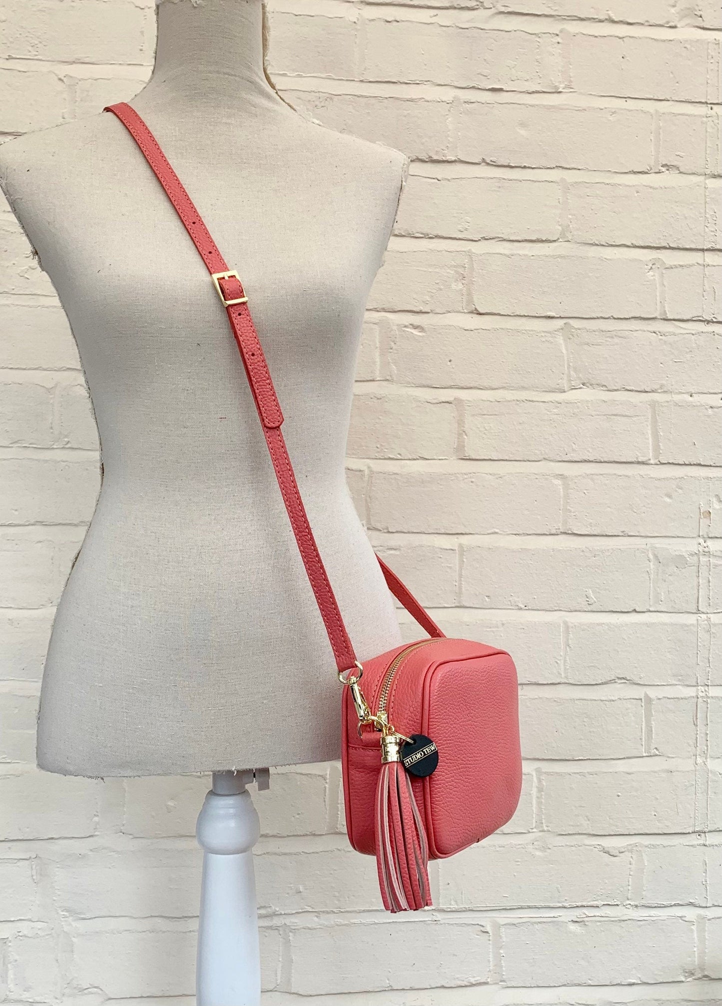 Coral Leather Crossbody Bag With Tassel - Darcy STUDIO TEW
