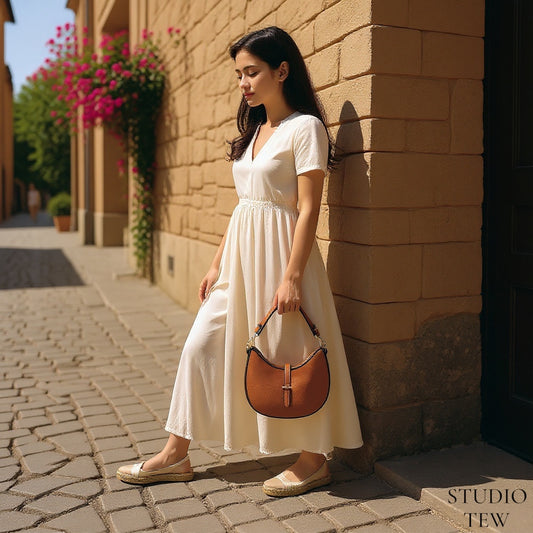 Tan Crescent Shaped Leather Bag - The Francie Bag