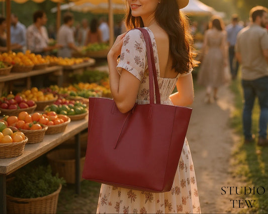 Plum Red Spacious Shoulder Bag - Abbie
