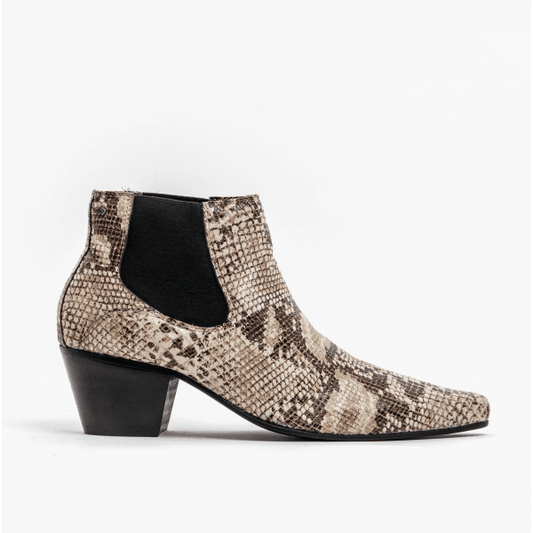 Club Cubano McCARTNEY Mens Leather Winklepicker Cuban Heel Boots Python