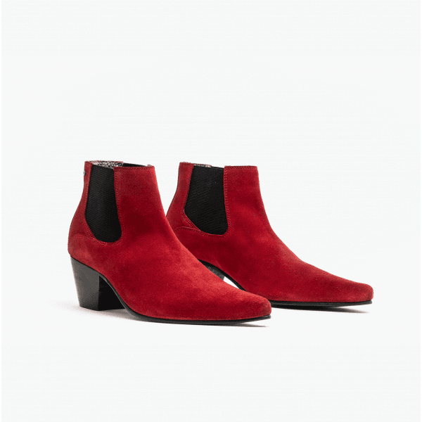 Club Cubano McCARTNEY Mens Suede Winklepicker Cuban Heel Boots Red