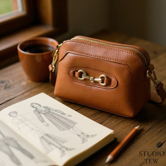 Small Tan Leather Bag With Buckle Detail - Sicily