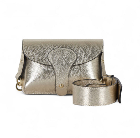 Gold Leather Compact Crossbody Bag - Vogue STUDIO TEW