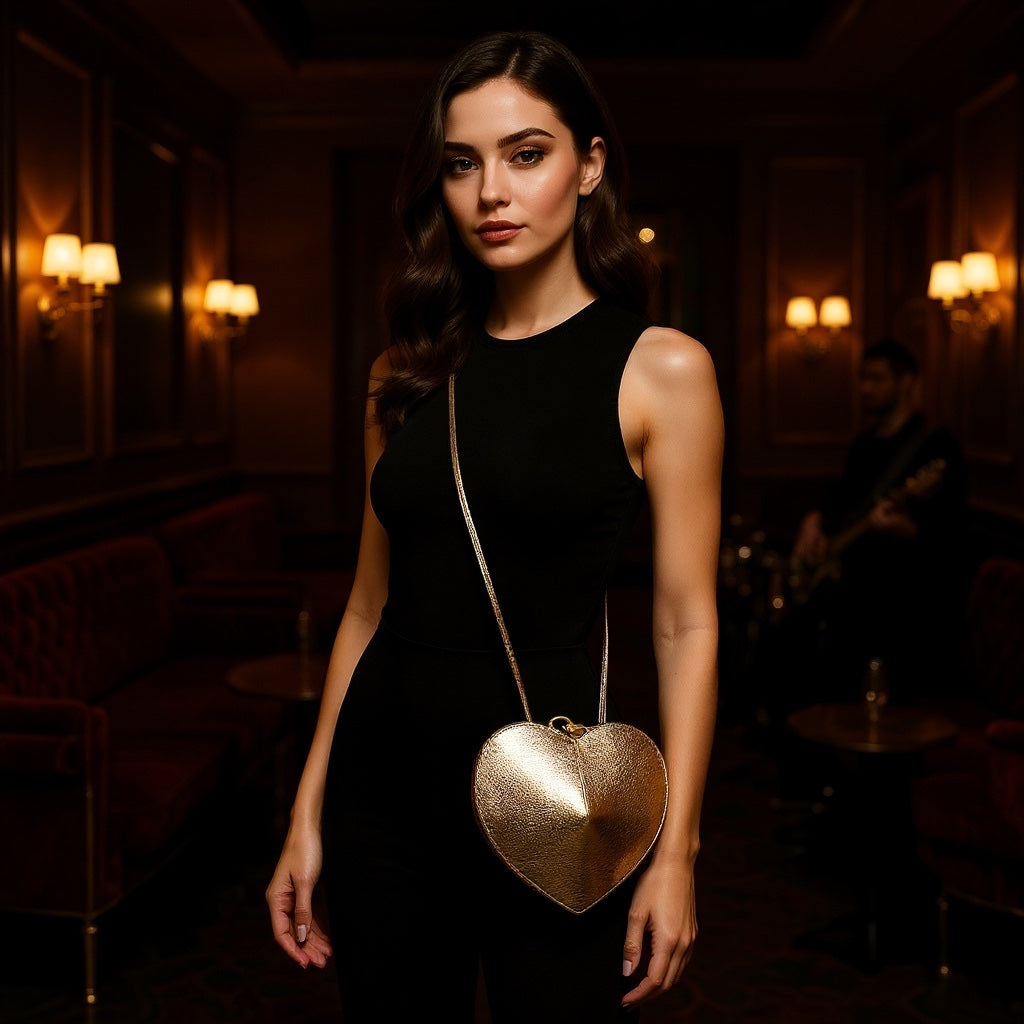 Gold Love Heart Leather Bag - Amour STUDIO TEW