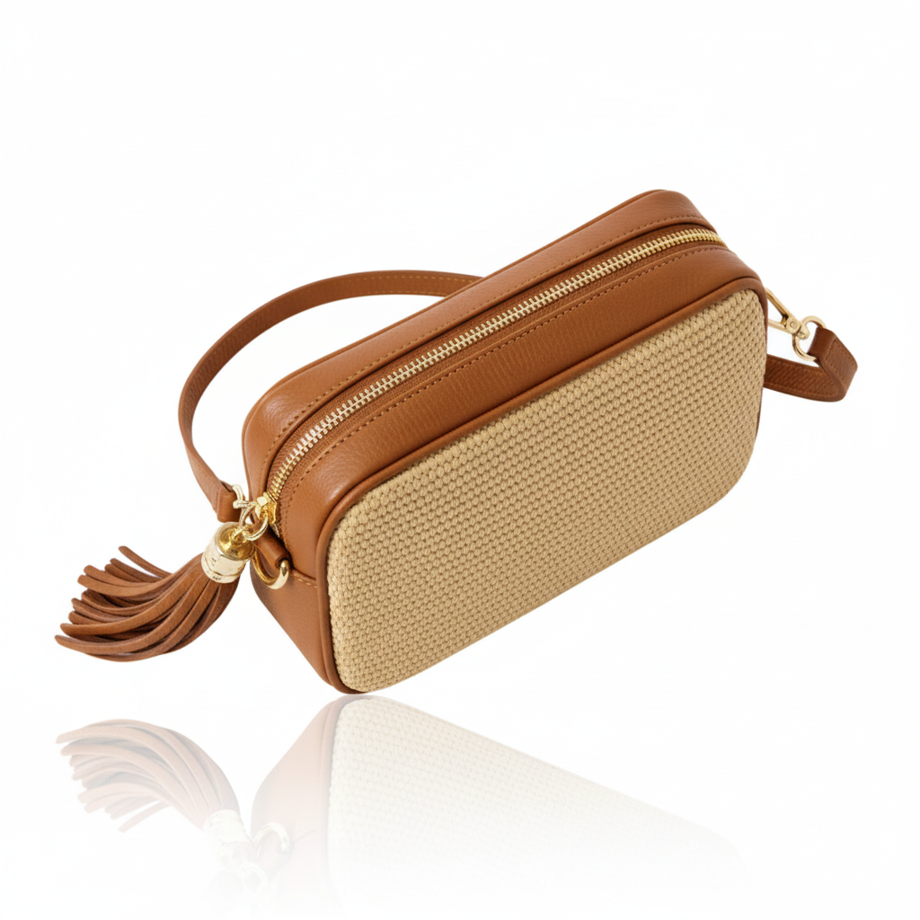 45-degree overhead angle - Dark Tan Saskia bag