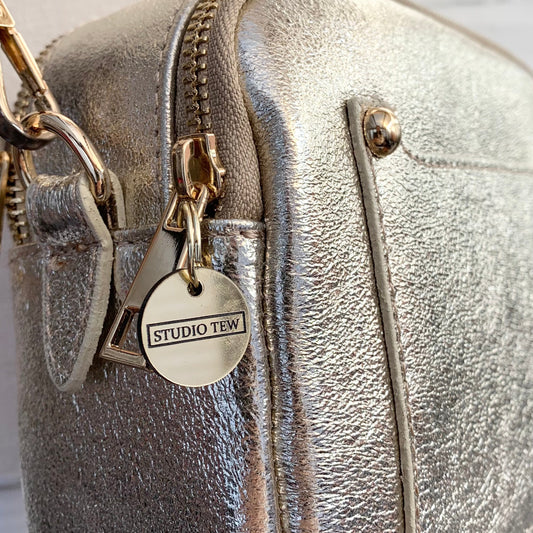 Gold Leather Double Zip Bag - Victoria STUDIO TEW