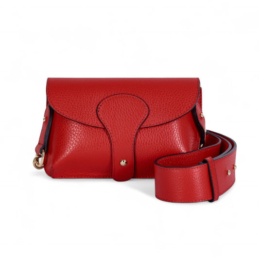 Red Leather Compact Crossbody Bag - Vogue