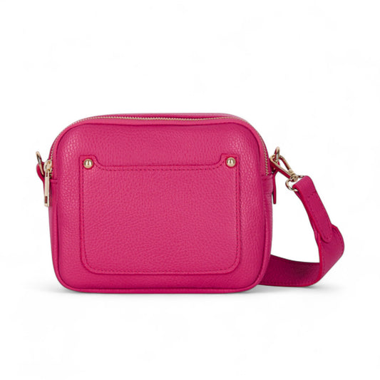 Fuchsiafarbene Ledertasche mit doppeltem Reißverschluss – Victoria
