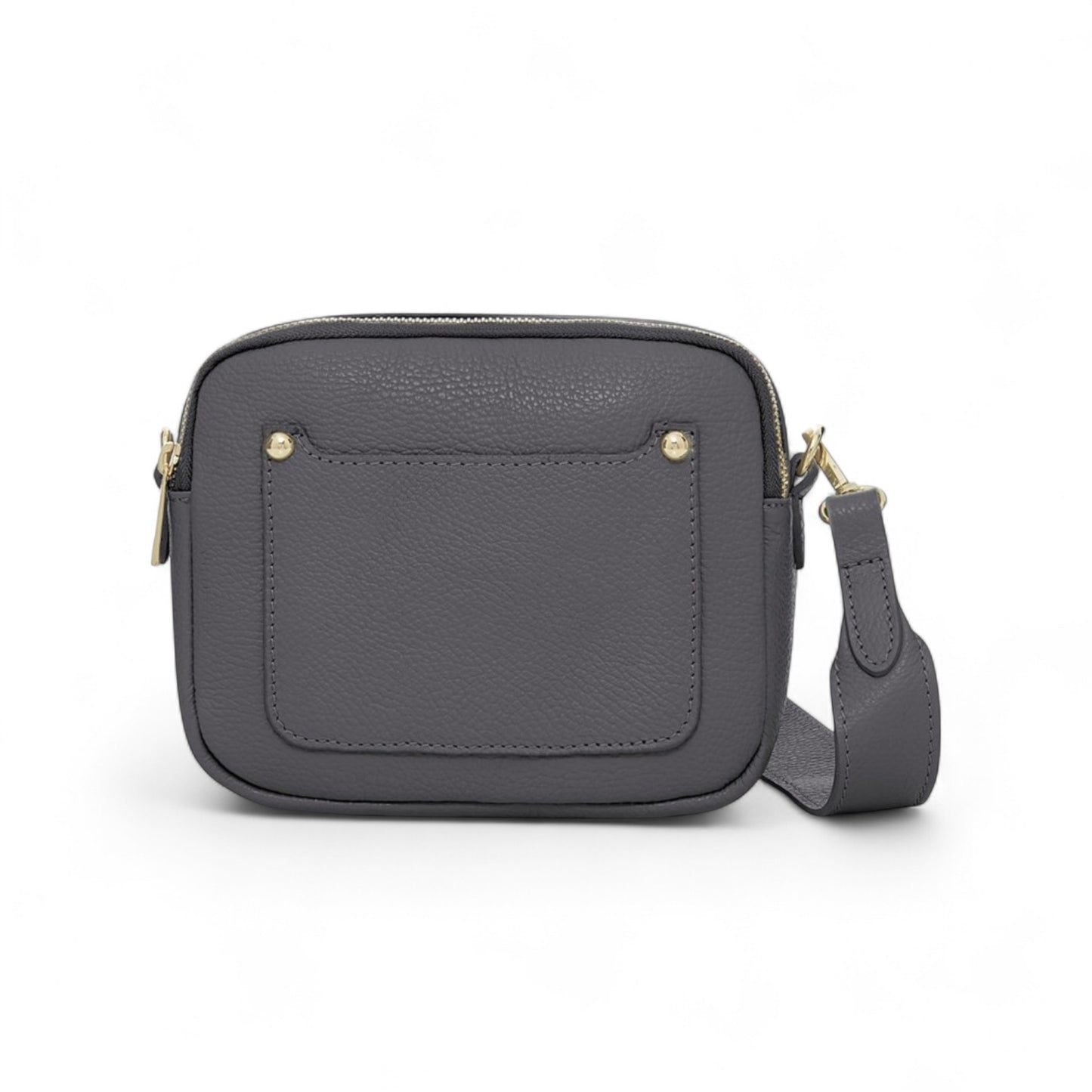 Dark Grey Leather Double Zip Bag - Victoria