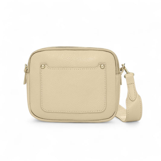 Cremefarbene Ledertasche mit doppeltem Reißverschluss – Victoria