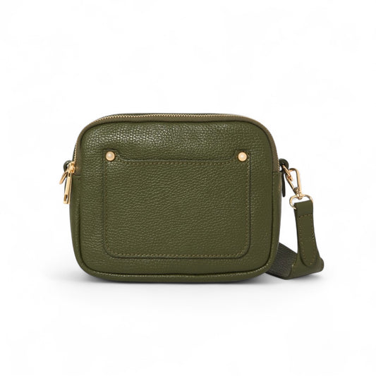 Olivgrüne Ledertasche mit doppeltem Reißverschluss – Victoria