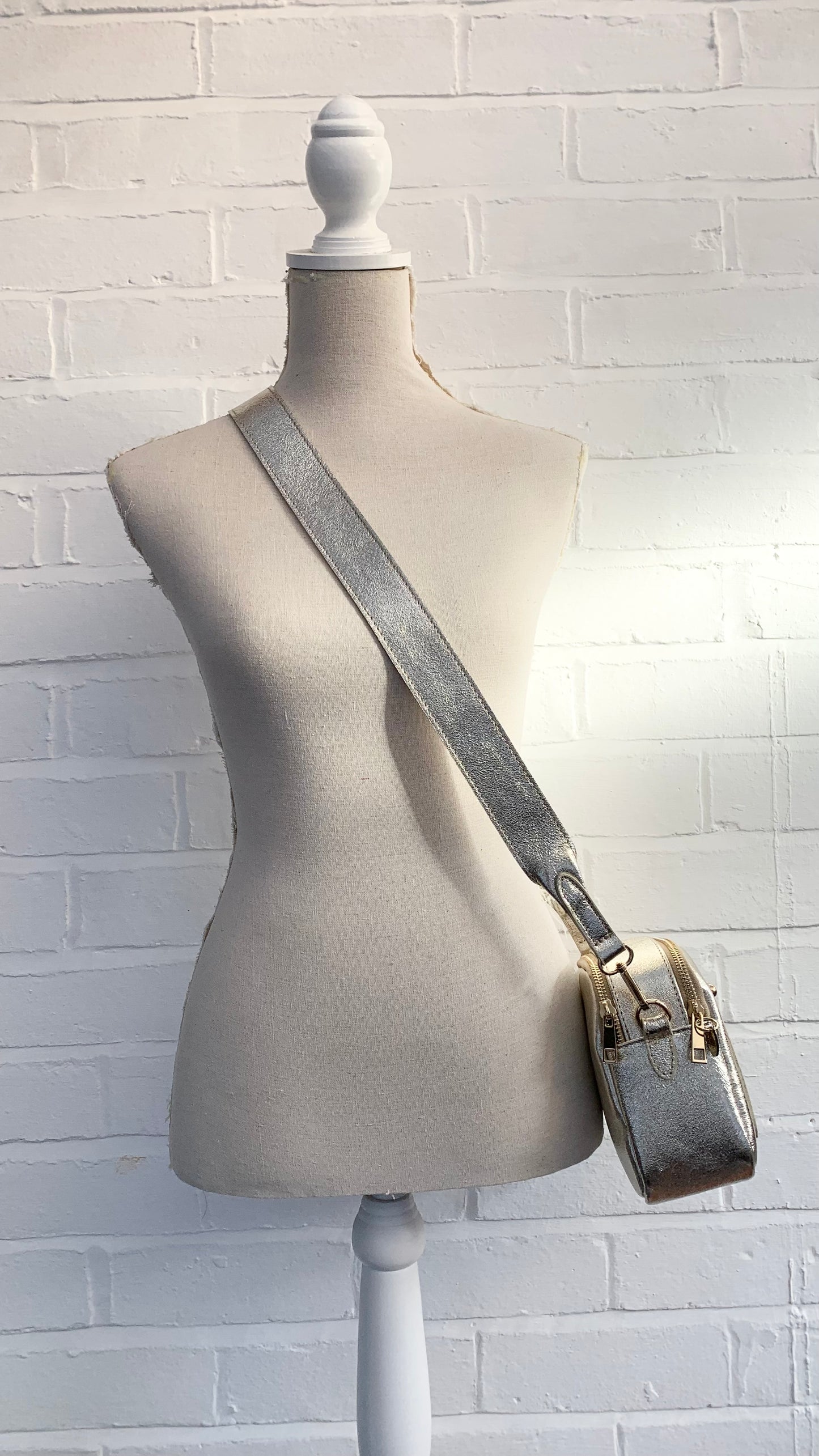 Gold Leather Double Zip Bag - Victoria