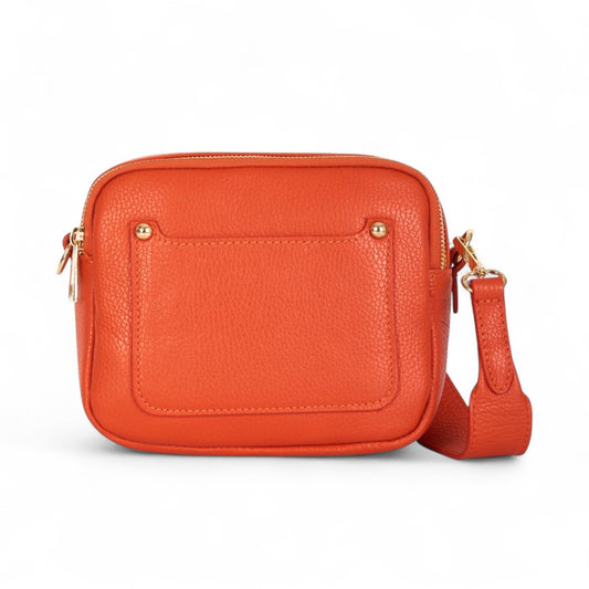 Gebrannte orangefarbene Ledertasche mit doppeltem Reißverschluss – Victoria