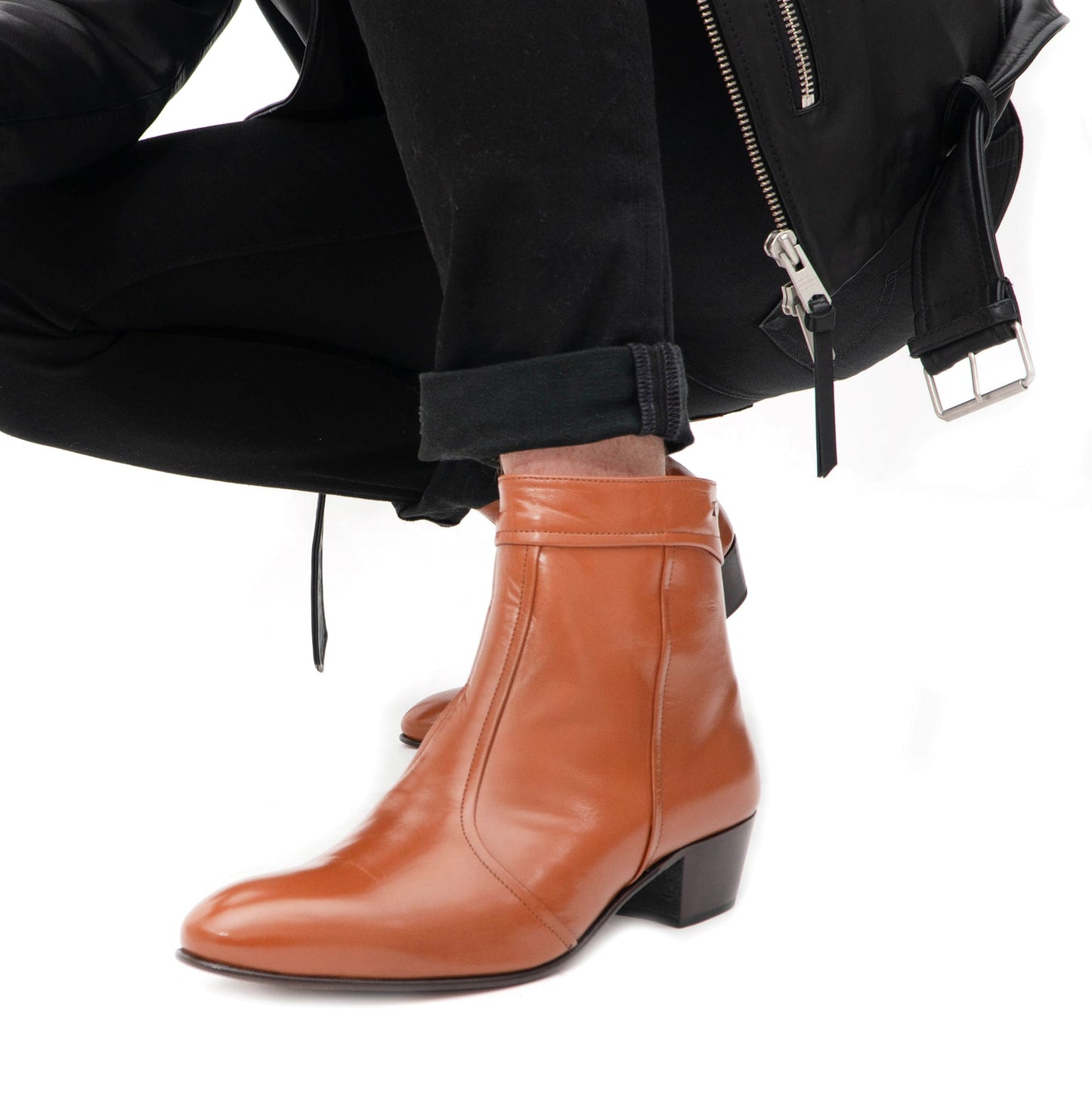 Club Cubano EMMANUEL Mens Smooth Leather Cuban Heel Boots Cognac