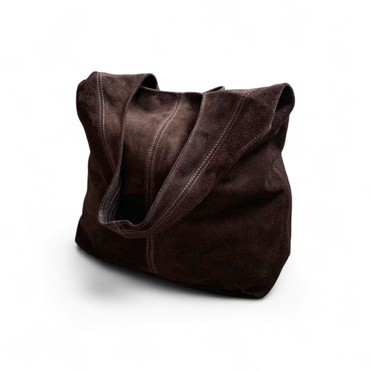 Coffee Brown Suede Oversized Shoulder Bag - Charlie