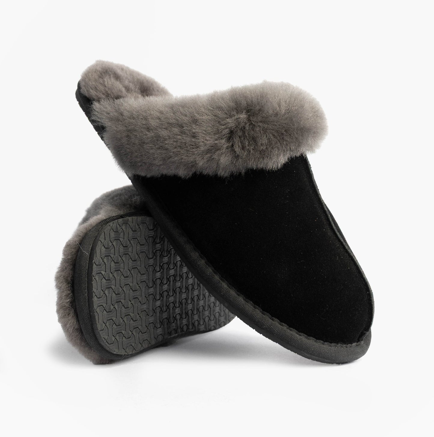 HOS Sheepskin AYLA Womens Real Sheepskin Mule Slippers Black
