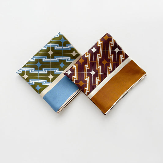 Retro Geometric Silk Square Scarf - 65cm Double-Sided Print Men's Square Neckerchief