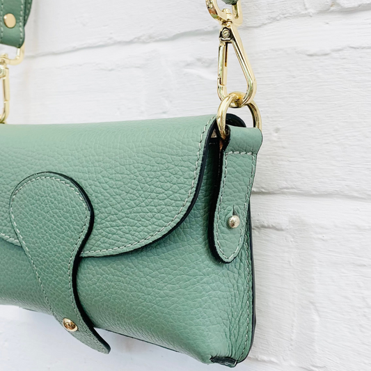 Dusty Green Leather Compact Crossbody Bag - Vogue STUDIO TEW