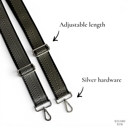 Chevron Canvas Bag Strap: Silver Hardware