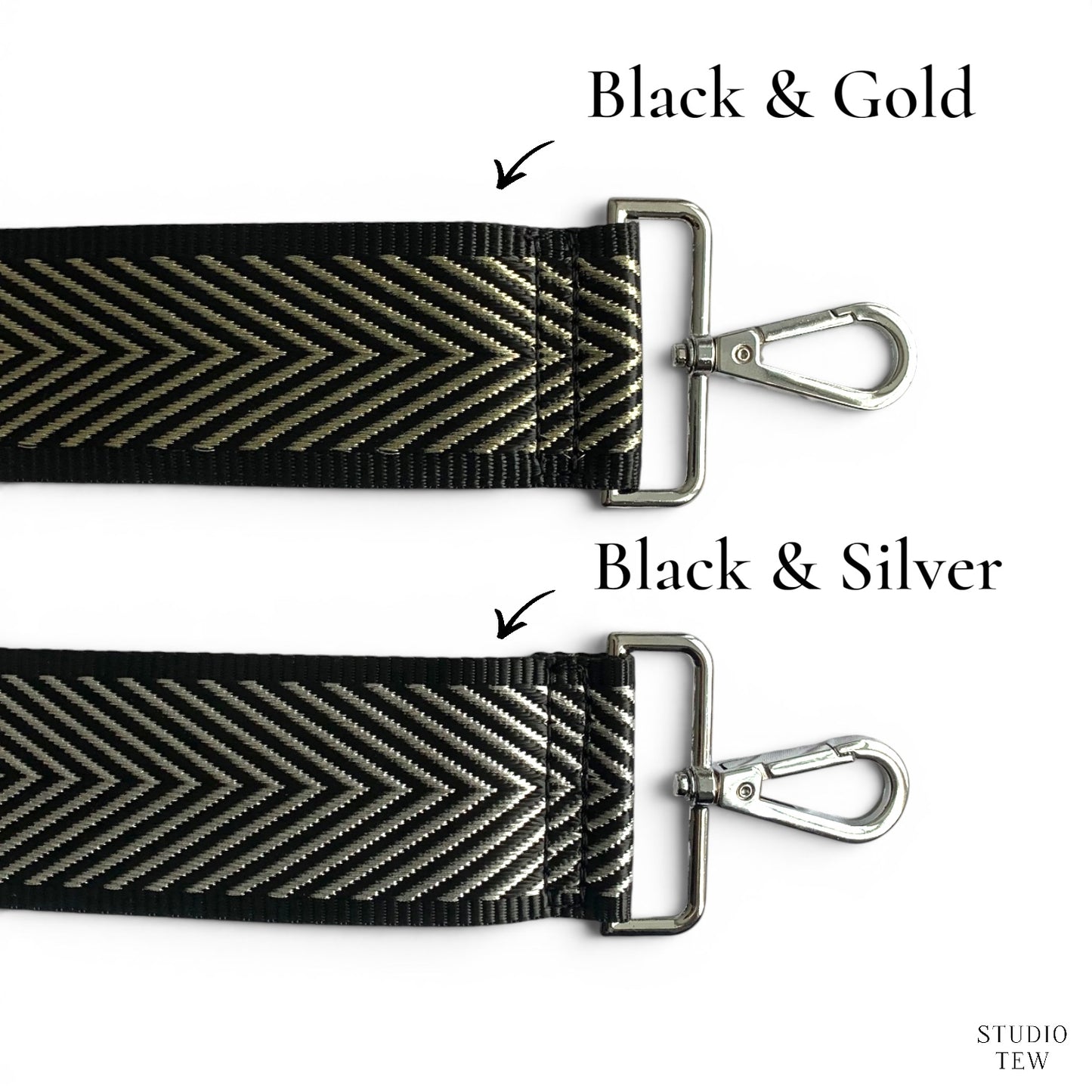 Chevron Canvas Bag Strap: Silver Hardware