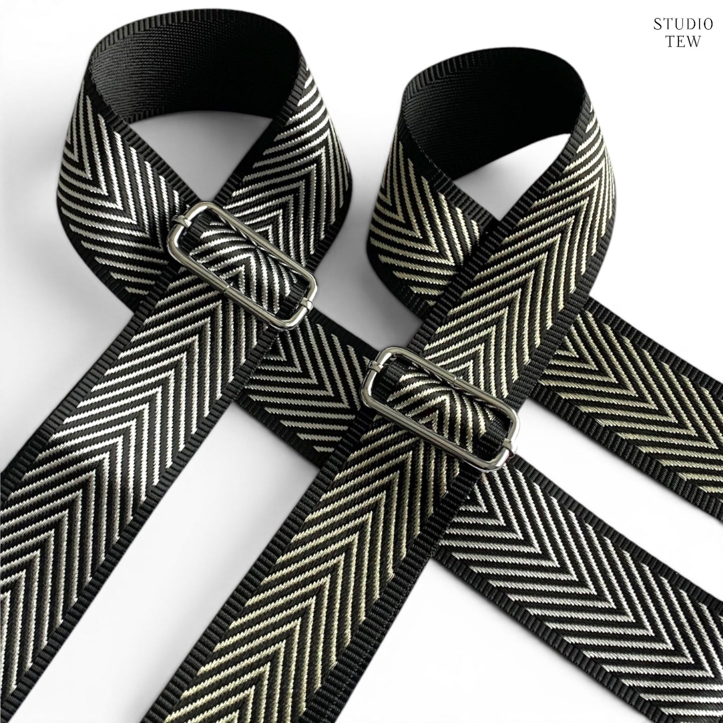 Chevron Canvas Bag Strap: Silver Hardware