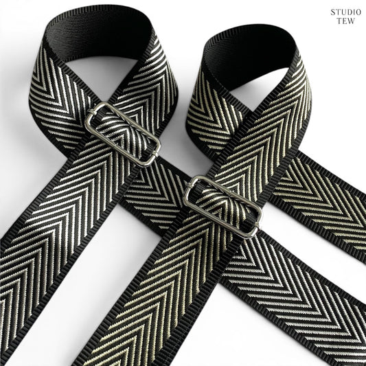 Chevron Canvas Bag Strap: Silver Hardware