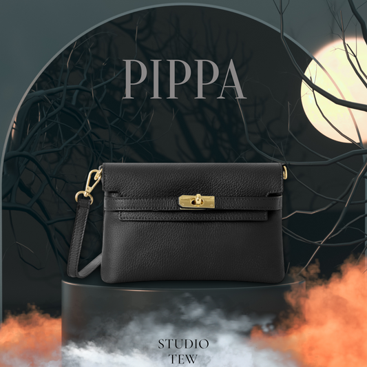 Black Leather Bag with Twist Lock - Pippa