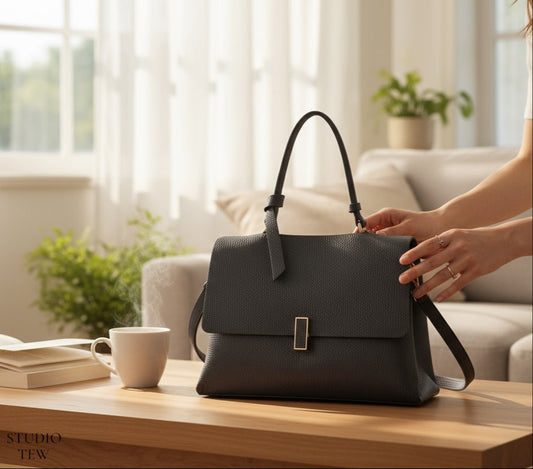 Bold Black Smart Leather Bag  - Florence