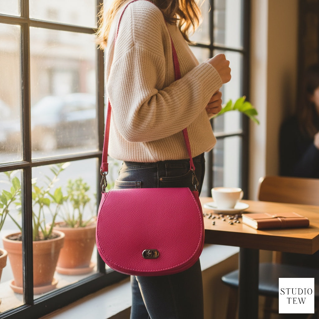 Fuchsia Leather Satchel Bag - STUDIO TEW