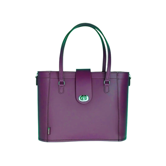 Leather Mini Twist Lock Shopper Bag - Purple - STUDIO TEW