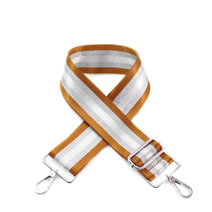 Tan & Silver Stripe Bag Strap