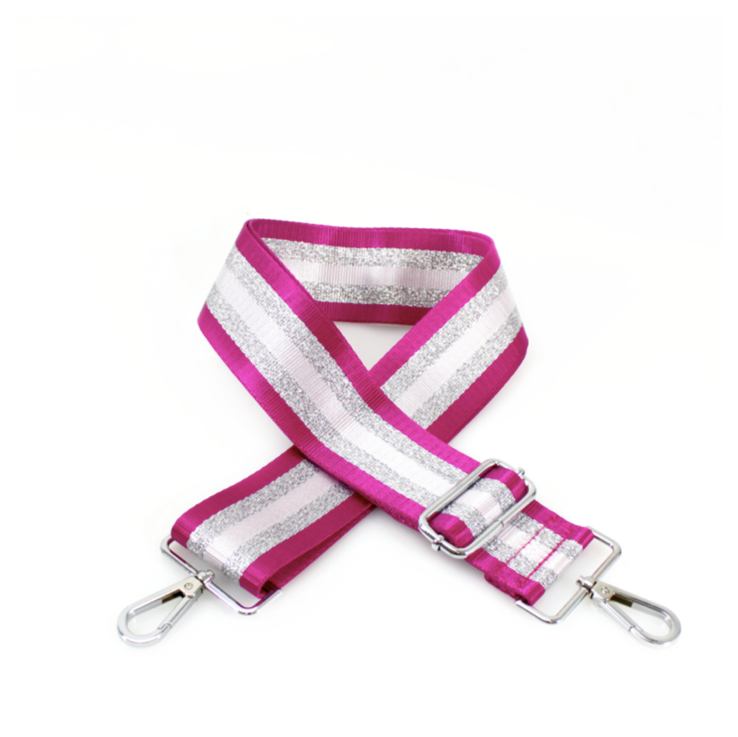 Pink & Silver Stripe Bag Strap
